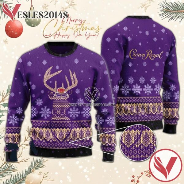 Purple Crown Royal Reindeer Snowy Christmas Sweater, Unique Winter Outfits For Fans - Vesles2014S  1