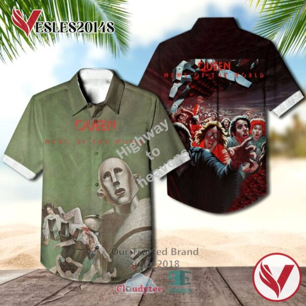 Queen Band News of the World Album Hawaiian Shirt, Best Gift For Music Lovers Vesles2014S