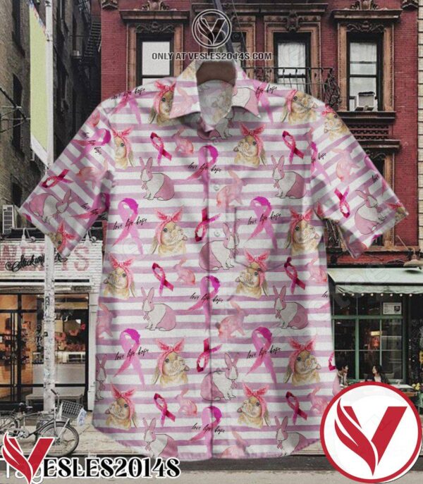 Rabbit Cancer Ribbon Pink Stripes Hawaiian Shirt, Unique Gifts For Friends - Vesles2014S 1