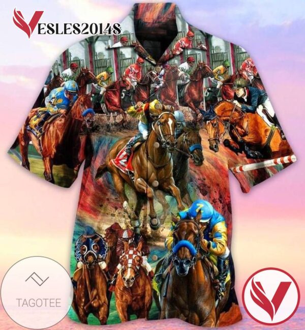 Race Horse Print Short Sleeve Hawaiian Casual Shirt Vesles2014S 1