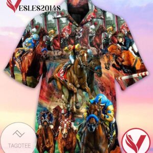 Race Horse Print Short Sleeve Hawaiian Casual Shirt Vesles2014S