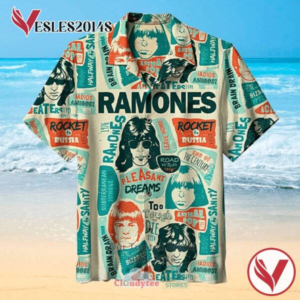 Ramones Albums art cover Hawaiian Casual Shirt, Best Gift For Music Lovers Vesles2014S
