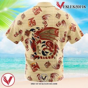 Rathlos Monster Hunter Pattern Hawaiian Button Up Shirt, Perfect Gifts For Anime Lovers - Vesles2014S