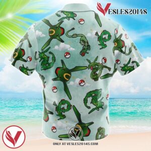 Rayquaza Pattern Pokemon Hawaiian Button Up Shirt, Perfect Gifts For Anime Lovers - Vesles2014S 1
