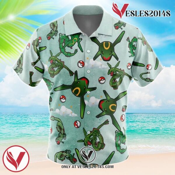Rayquaza Pattern Pokemon Hawaiian Button Up Shirt, Perfect Gifts For Anime Lovers - Vesles2014S