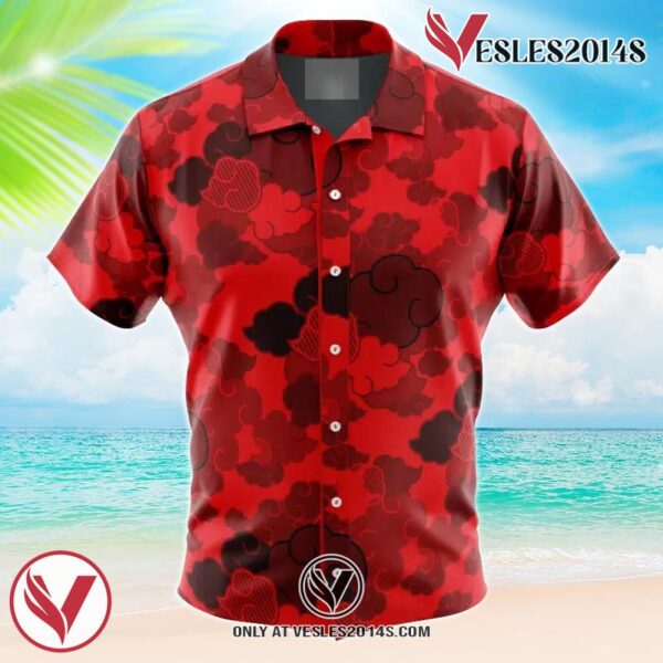 Red Aloha Akatsuki Naruto Hawaiian Button Up Shirt, Perfect Gifts For Anime Lovers - Vesles2014S
