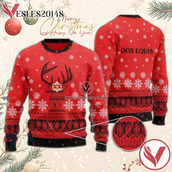 Red Dos Equis Reindeer Snowy Christmas Sweater, Unique Winter Outfits For Fans - Vesles2014S  1