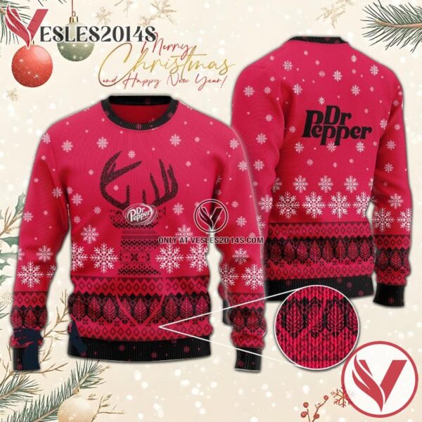 Red Dr Pepper Reindeer Snowy Christmas Sweater, Unique Winter Outfits For Fans - Vesles2014S  1