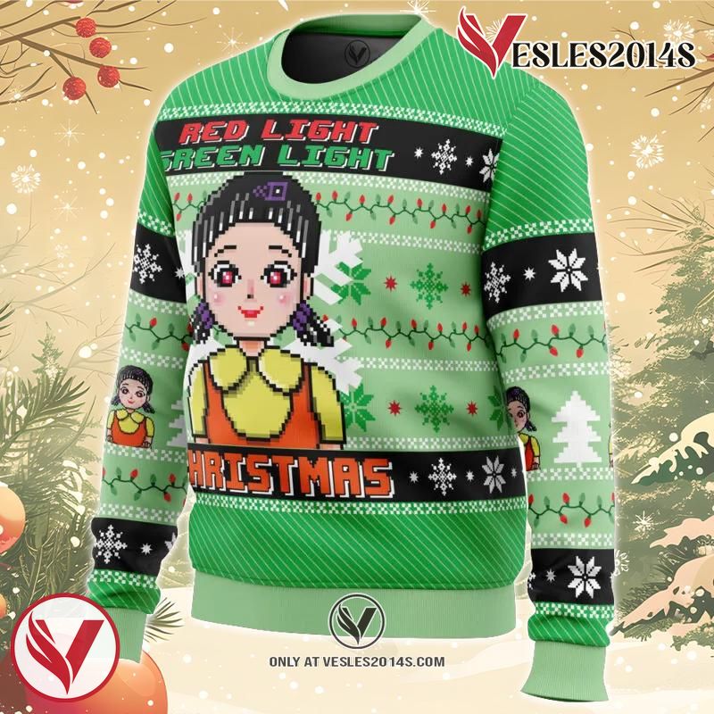 Red & Green Light Squid Game Ugly Christmas Sweater, Unique Christmas Gift For Fans - Vesles2014S 1