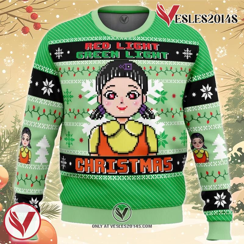 Red & Green Light Squid Game Ugly Christmas Sweater, Unique Christmas Gift For Fans - Vesles2014S