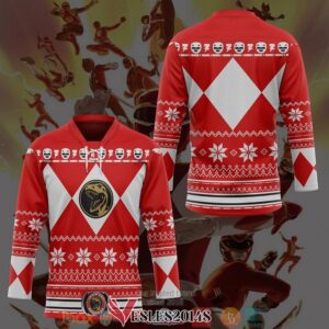 Red Mighty Morphin Power Ranger Ugly Hockey Jersey Shirt, Trending Gifts For Fans - Vesles2014s 2