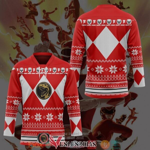 Red Mighty Morphin Power Ranger Ugly Hockey Jersey Shirt, Trending Gifts For Fans - Vesles2014s 2