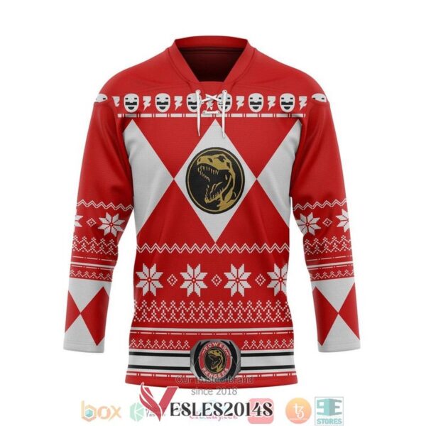 Red Mighty Morphin Power Ranger Ugly Hockey Jersey Shirt, Trending Gifts For Fans - Vesles2014s