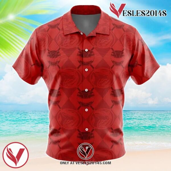 Red Ranger Pattern Power Rangers Hawaiian Button Up Shirt, Perfect Gifts For Anime Lovers - Vesles2014S
