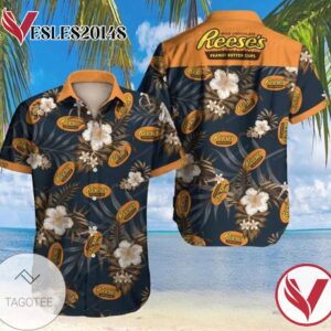 Reeses Peanut Butter Cups Hawaiian Graphic Print Short Sleeve Hawaiian Casual Shirt Vesles2014S 1