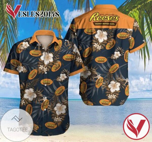 Reeses Peanut Butter Cups Hawaiian Graphic Print Short Sleeve Hawaiian Casual Shirt Vesles2014S 1