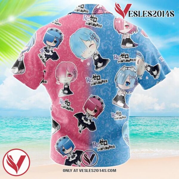 Rem and Ram Re Zero Kara Hajimeru Isekai Seikatsu Hawaiian Button Up Shirt, Perfect Gifts For Anime Lovers - Vesles2014S 1