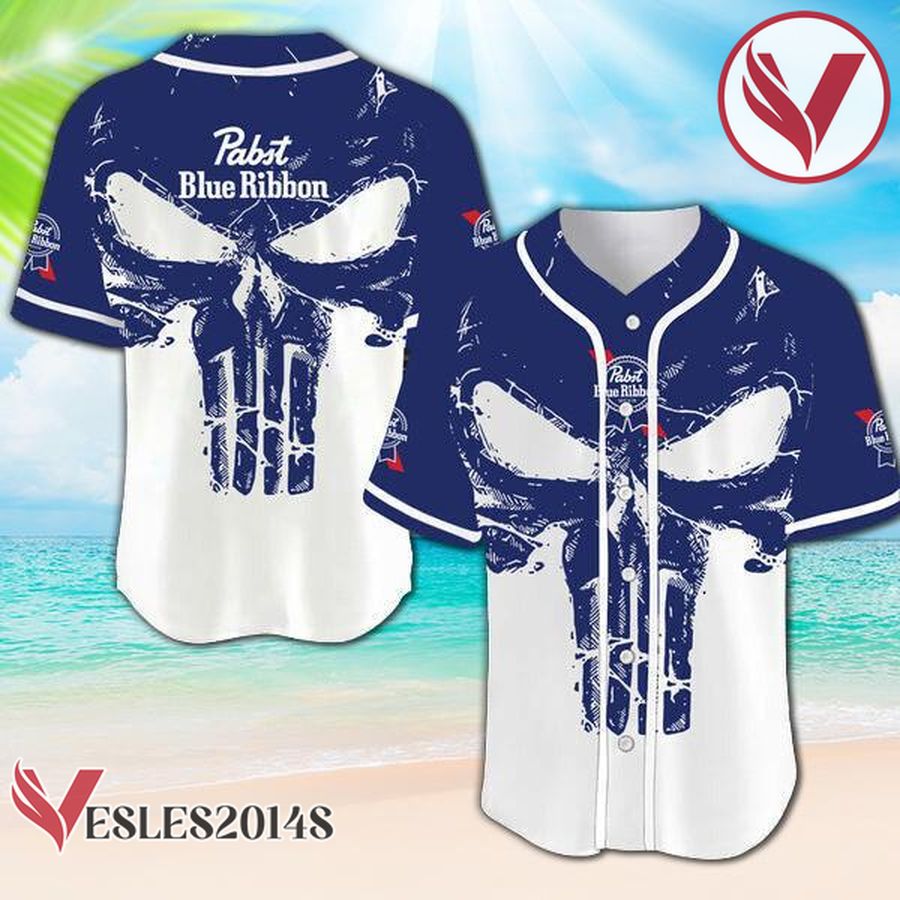 Retro Skull Pabst Blue Ribbon Baseball Jersey PBR Jersey, Perfect Gifts For Fans - Vesles2014S