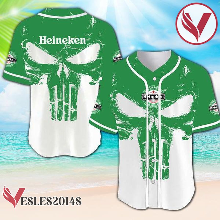 Retro White Skull Heineken Beer Baseball Jersey, Perfect Gifts For Fans - Vesles2014S
