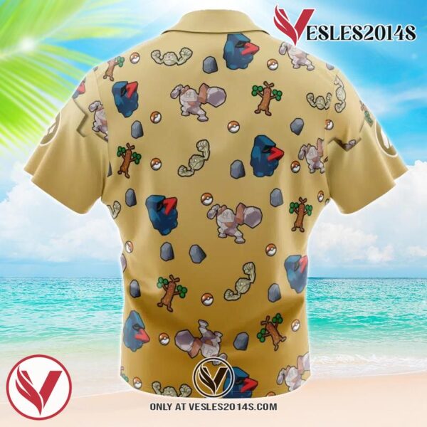 Rock Type Pattern Pokemon Hawaiian Button Up Shirt, Perfect Gifts For Anime Lovers - Vesles2014S 1