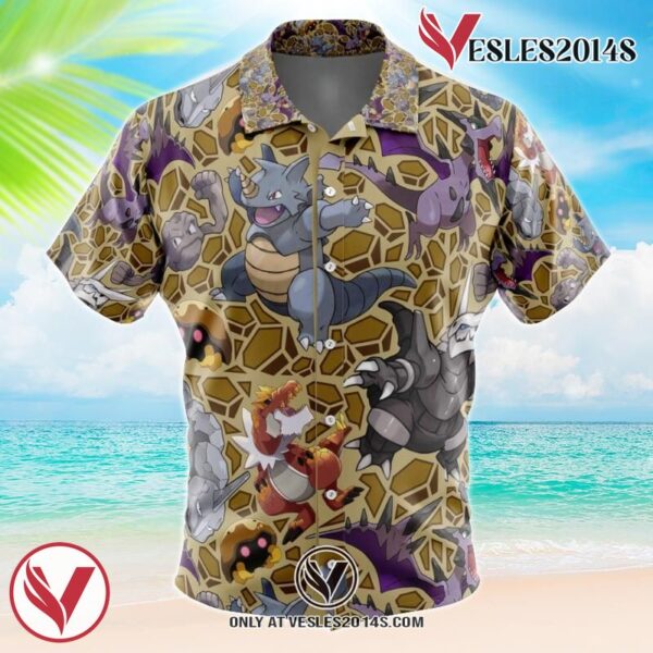 Rock Type Pokemon Pokemon Hawaiian Button Up Shirt, Perfect Gifts For Anime Lovers - Vesles2014S