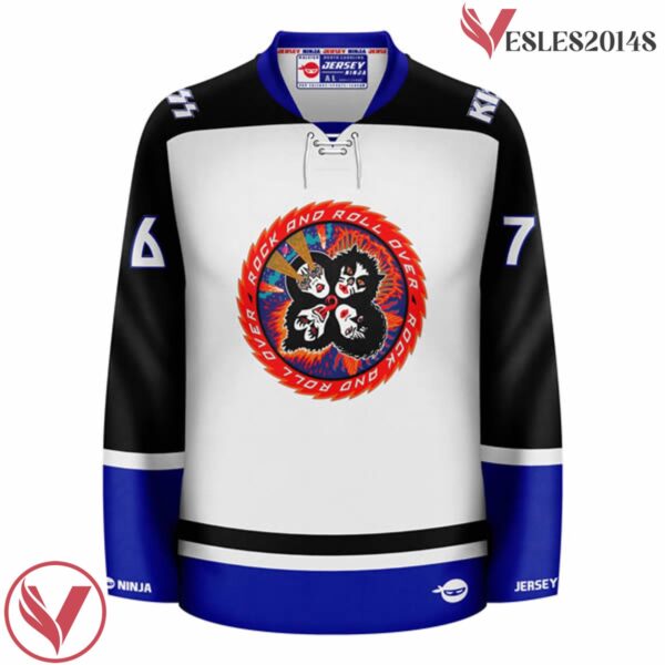 Rock and Roll Over KISS White Hockey Jersey - Vesles2014S 2