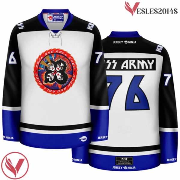 Rock and Roll Over KISS White Hockey Jersey - Vesles2014S