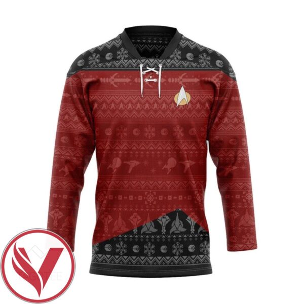 S.T The Next Generation 1987 Red Ugly Christmas Custom Hockey Jersey, Trending Gifts For Fans - Vesles2014s