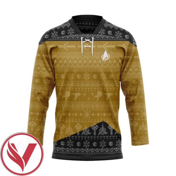 S.T The Next Generation 1987 Yellow Ugly Christmas Custom Hockey Jersey, Trending Gifts For Fans - Vesles2014s