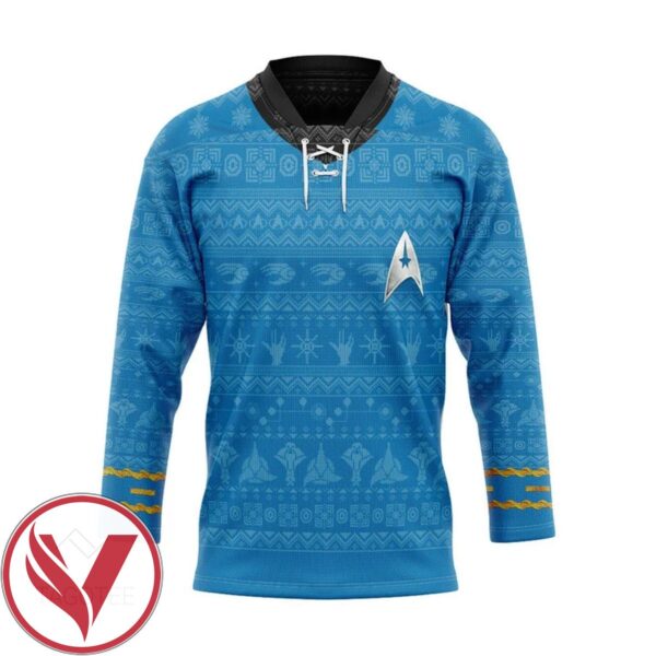 S.T The Original Series 1966 1969 Blue Ugly Christmas Custom Hockey Jersey, Trending Gifts For Fans - Vesles2014s