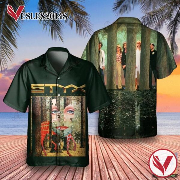 STYX The Grand Illusion Album Casual Hawaiian Shirt , Best Gift For Music Lovers Vesles2014S