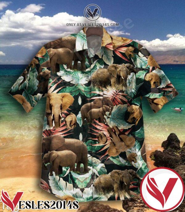 Safari Elephant Tropical Leaf Print Hawaiian Shirt, Unique Gifts For Friends - Vesles2014S 1