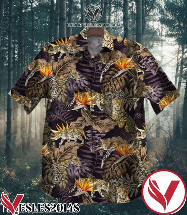 Safari Leopard Tropical Strelitzia Leaf Hawaiian Shirt, Unique Gifts For Friends - Vesles2014S 1
