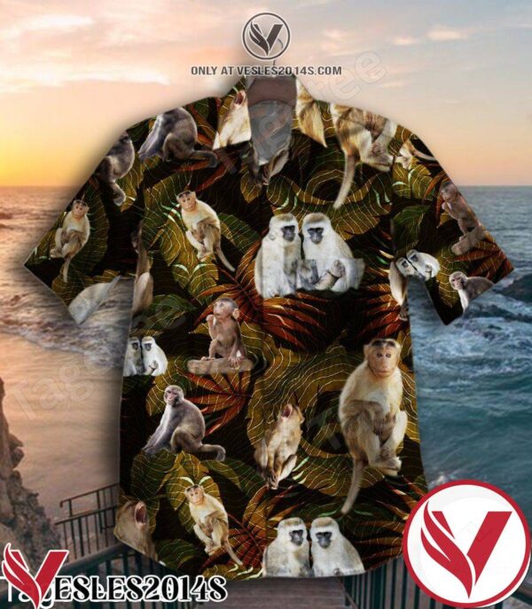 Safari Monkey Tropical Leaves Black Hawaiian Shirt, Unique Gifts For Friends - Vesles2014S 1
