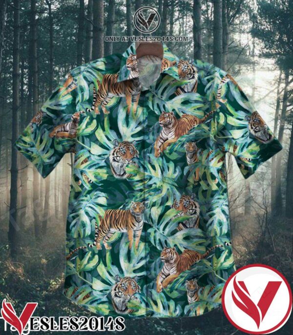 Safari Tiger Behind Tropical Leaves Hawaiian Shirt, Unique Gifts For Friends - Vesles2014S 1