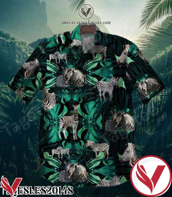 Safari Zebra Tropical Leaves Print Black Hawaiian Shirt, Unique Gifts For Friends - Vesles2014S 1