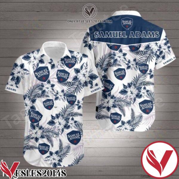 Samuel Adams Navy Tropical Floral White Hawaiian Shirt, Unique Gifts For Friends - Vesles2014S 1