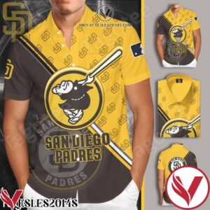 San Diego Padres Brown Yellow Hawaiian Shirt And Short, Unique Gifts For Friends - Vesles2014S 1