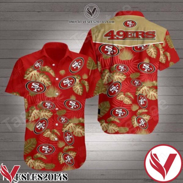 San Francisco Gold Tropical Leaves Red Hawaiian Shirt, Unique Gifts For Friends - Vesles2014S 1