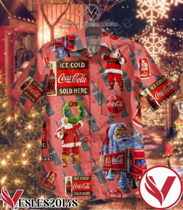 Santa And Coca Cola Bottle Full Print Red Hawaiian Shirt, Unique Gifts For Friends - Vesles2014S 1