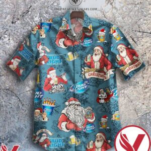Santa Claus Drink Bud Light Beer Blue Hawaiian Shirt, Unique Gifts For Friends - Vesles2014S 1