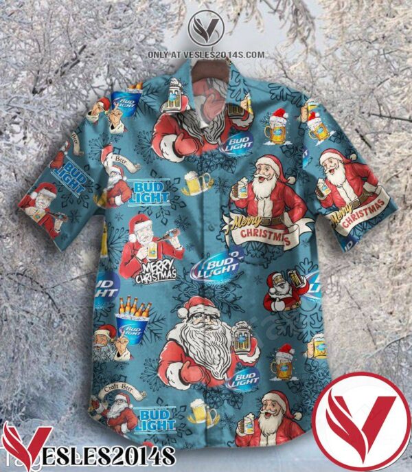 Santa Claus Drink Bud Light Beer Blue Hawaiian Shirt, Unique Gifts For Friends - Vesles2014S 1