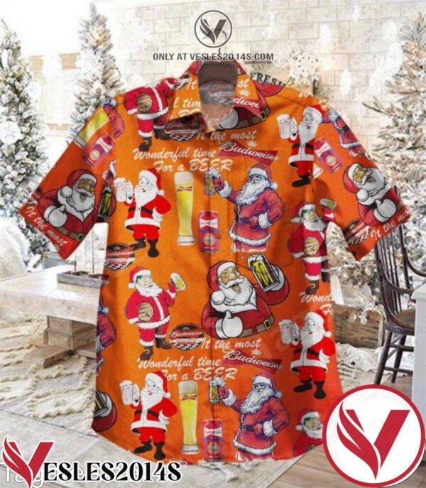 Santa Claus It The Most Wonderful Time For A Beer Budweiser Hawaiian Shirt, Unique Gifts For Friends - Vesles2014S 1
