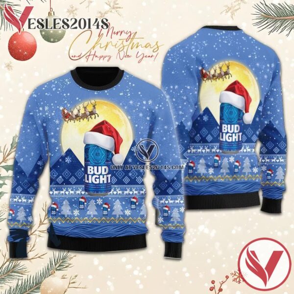 Santa Claus Sleigh Bud Light Ugly Sweater, Unique Winter Outfits For Fans - Vesles2014S  1