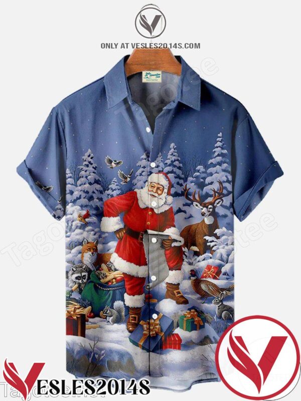Santa Claus Snow Blue Hawaiian Shirt, Unique Gifts For Friends - Vesles2014S 1