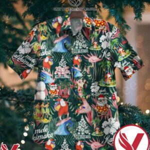 Santa Claus Surfing Flamingo Tropical Pattern Green Hawaiian Shirt, Unique Gifts For Friends - Vesles2014S 1