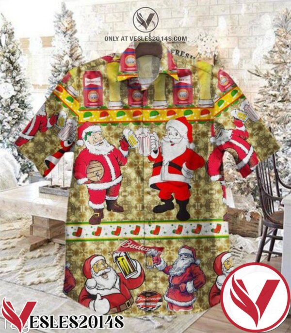 Santa Drinking Budweiser Beer Hawaiian Shirt, Unique Gifts For Friends - Vesles2014S 1