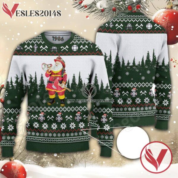 Santa Firefighter Forest Ugly Christmas Sweater 1