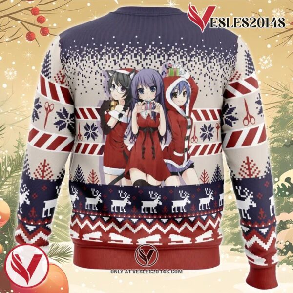 Santa Hitagi, Tsubasa, and  Suruga Bakemonogatari Ugly Christmas Sweater, Unique Christmas Gift For Fans - Vesles2014S 1