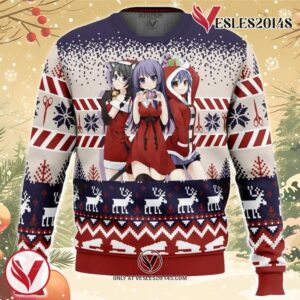 Santa Hitagi, Tsubasa, and  Suruga Bakemonogatari Ugly Christmas Sweater, Unique Christmas Gift For Fans - Vesles2014S